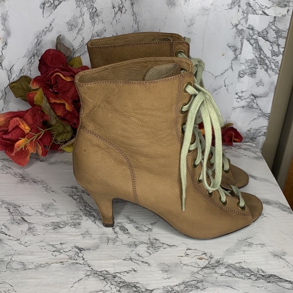 Ash Iggy Lace Up Peep Toe Tan Leather Ankle Booties - Picture 8 of 14